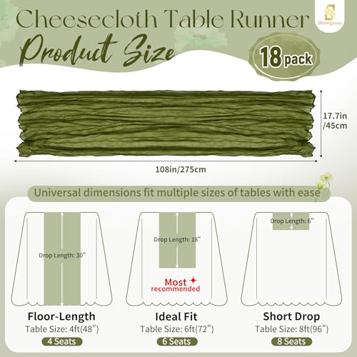 Olive Green Cheesecloth Table Runner 17x108 Inches - Pack of 18, Boho Home Decor
