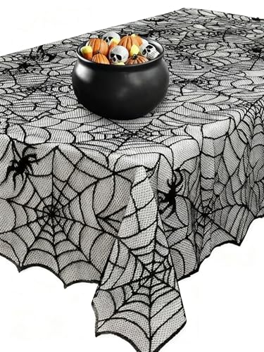 Halloween Spider Web Lace Tablecloth - 32x41 Inch Decorative Cover for Parties