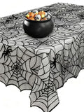 Halloween Spider Web Lace Tablecloth - 32x41 Inch Decorative Cover for Parties
