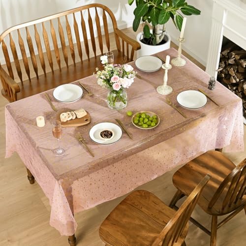Pink Gold 60x84 Inch Rectangular Gauze Tablecloth - Durable Linen Home Decor