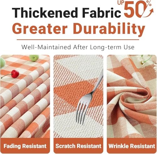 Orange Buffalo Plaid Tablecloth 60x75 Inch Rectangular Checkered Gingham Cotton Linen Farmhouse Style