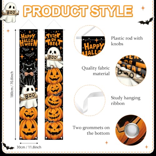 Halloween Porch Banner 2 Pack - Ghost Pumpkin Trick or Treat Front Door Decor