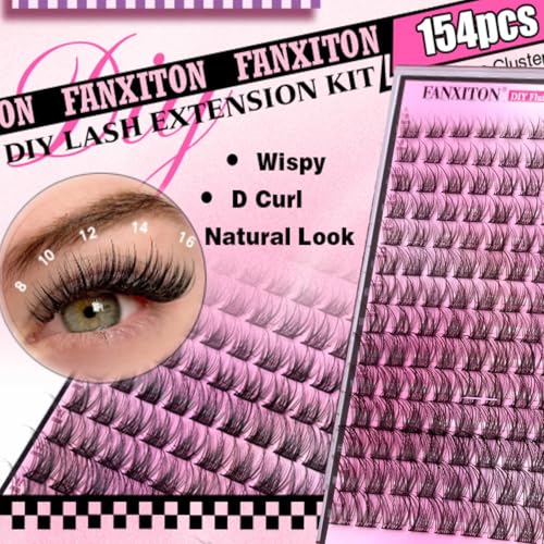 Lash Clusters Kit with 154 Natural Wispy D-Curl Lashes - 8-16mm, Variation YL03E