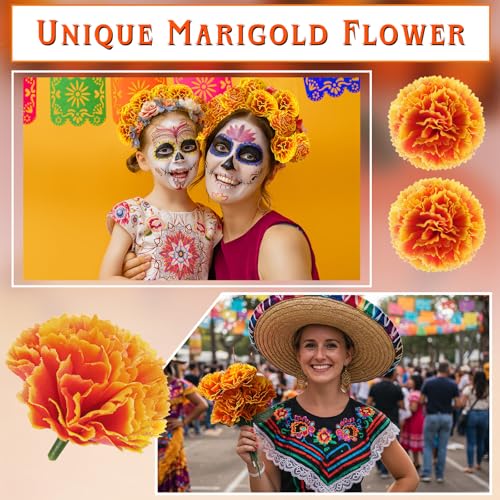 Artificial Marigold Flowers for Day of the Dead Decor - 50 Pcs, Gradient, 2.4 Inch