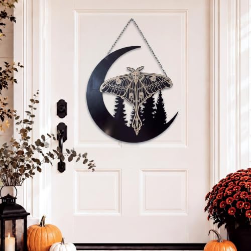 Gothic Luna Moth Wall Art Decor Halloween Moon & Forest Scene 12 Inch