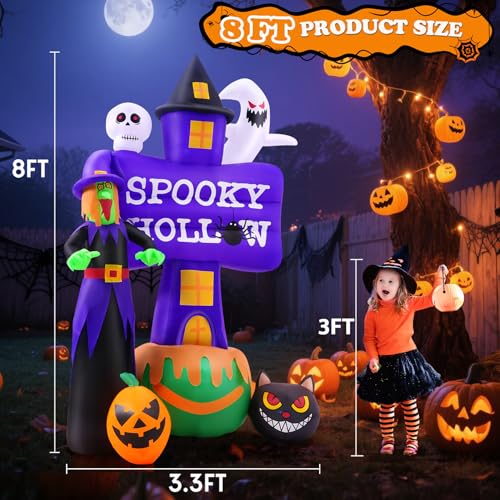 Purple 8FT Halloween Inflatable Witch with LED Lights Outdoor Decoration