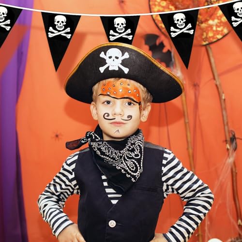 Halloween Pirate Banner Bunting with Black & White Skull Flags - 164 ft, 80 Pcs