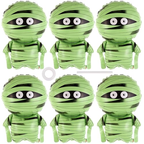 6 Pcs Halloween Mummy Foil Balloons with Ribbon for Party Decorations
