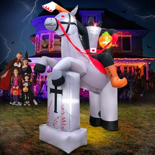 8 FT Headless Horseman Halloween Inflatable with LED Lights for Outdoor Yard Decor