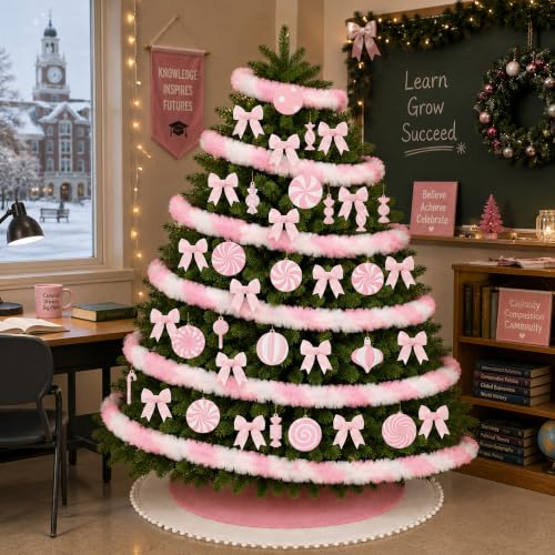 Pink & White Christmas Garland Tree Decor Set - Sand Worm Theme, 40 Pieces