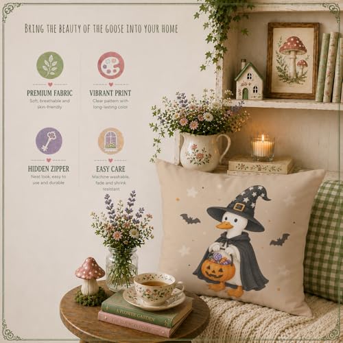 Halloween Witch Goose Throw Pillow Cover 18x18 - Magic Witch Goose Variation