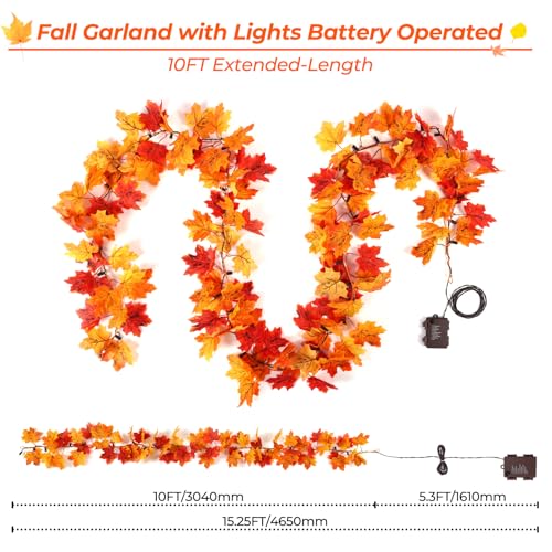 Orange Fall Garland with 100 LED Lights, 20Ft Battery Operated, 2 Pack