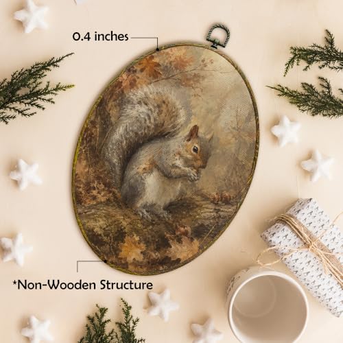 Fall Forest Squirrel Canvas Wall Art - Oval Framed Decor 11x8.5 Inch - Variation: Squirrel