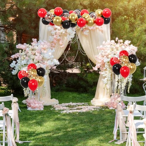 Black Red Gold Balloons Set - 100pcs 12-inch Latex Confetti & Solid Colors for Party