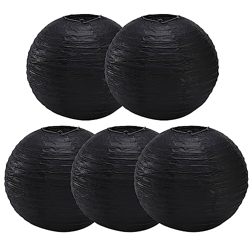 Black Paper Lanterns - 16-Inch Decorative Ball Lanterns for Weddings & Parties - 5 Pack