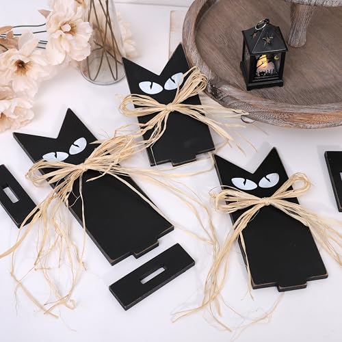 Set of 3 Rustic Wooden Black Cat Halloween Decor – Tiered Tray Farmhouse Accents