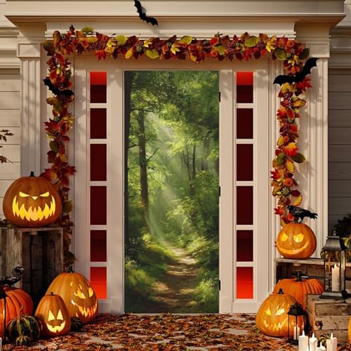 Stretch Fabric Door Cover 32x79 Inches for Holiday & Party Decor - Forest Design