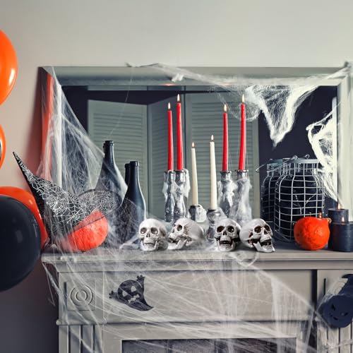 Sratte 4.3 Inch Halloween Plastic Human Skull Decorations - Realistic Fake Head Bones (Set of 4)