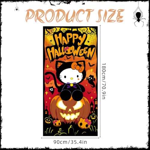 Halloween Door Cover Decorations Pumpkin Ghost Cat Front Door Banner - Reusable & Waterproof