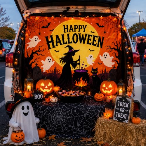 Halloween Car Trunk Decorations Kit - Witch Theme, Backdrop Banner for SUV Truck