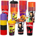 48 Pack Halloween Party Cups with Lids & Straws - Festive Favors & Decor - Variation of 48