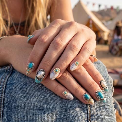 Turquoise 3D Flower Nail Charms - Mix Color Rhinestones for Nail Art, 20pcs