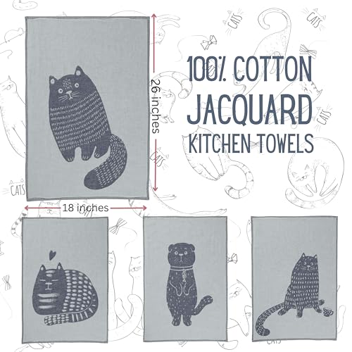 Cat-Themed Funny Cotton Kitchen Dish Towels Set of 4 - Housewarming Gift