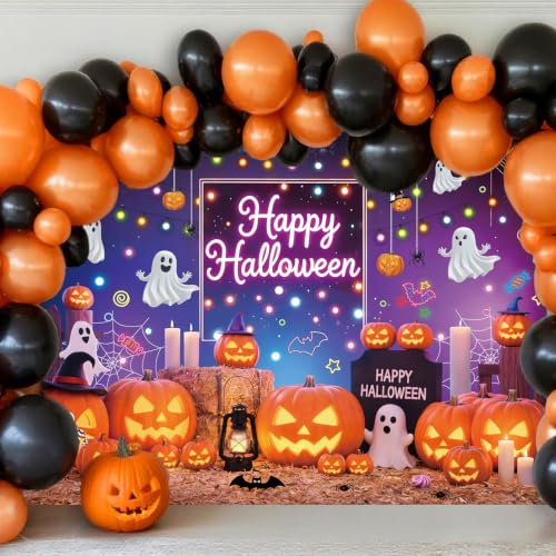 Halloween Neon Backdrop 7x5FT Pumpkin Ghost Banner Photo Booth Decor Kids Party