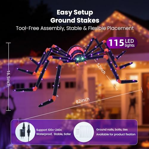 6.8FT Halloween Spider Decoration with 140 LEDs - Outdoor Spooky Decor Variation of This Listing