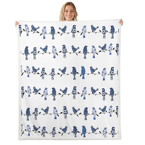 Kids Bird Blanket Throw - Blue, Multi 6 / Boho Nature Floral Animal Print