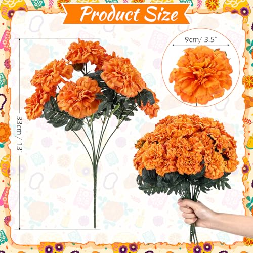 Artificial Fall Marigold Flowers 13 Inch - Orange, 6 Pack for Halloween & Decor