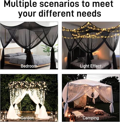 4-Corner Gothic Bed Canopy Mosquito Net for Full Queen King Size - Black, 78.7W x 98.4L