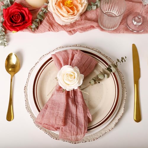 White Wooden Rose Napkin Ring Holders - 8 Pack Farmhouse Table Decor