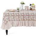 Ridhi Oak Brown Ruffle Hand Block Print Cotton Tablecloth 60x120 Inches - Rectangular