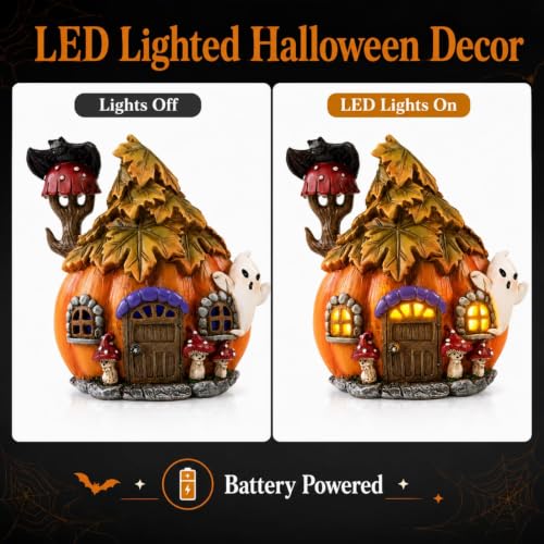 LED Light Up Pumpkin House - Halloween Fairy Garden Decor - Orange-1