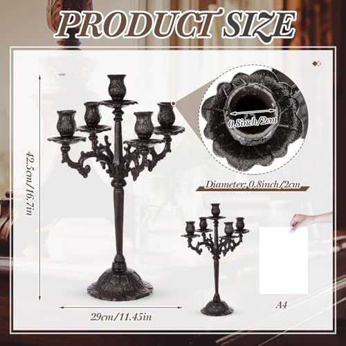 Vintage Black Cast Iron 5-Arm Candelabra - Gothic Table Centerpiece, 16.7" Tall