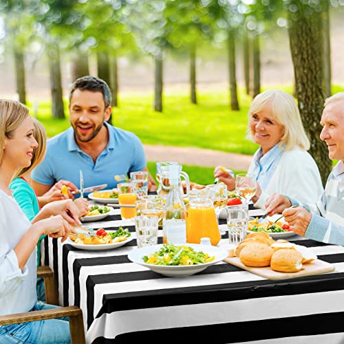 Black & White Striped Waterproof Disposable Tablecloths - 2 Pack, 54 x 108 Inches, Halloween Party Decor