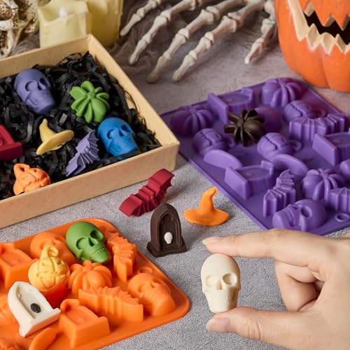 Halloween Silicone Mold Set - 4 Pcs Pumpkin Bat Skull Spider Cavities