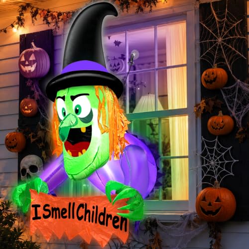 3.5 Ft Halloween Inflatable Witch with LED Lights & Window Mounting Kit