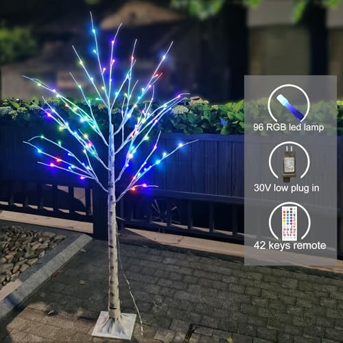 RGB-5FT Color Changing Lighted Birch Tree Halloween Decor with Remote