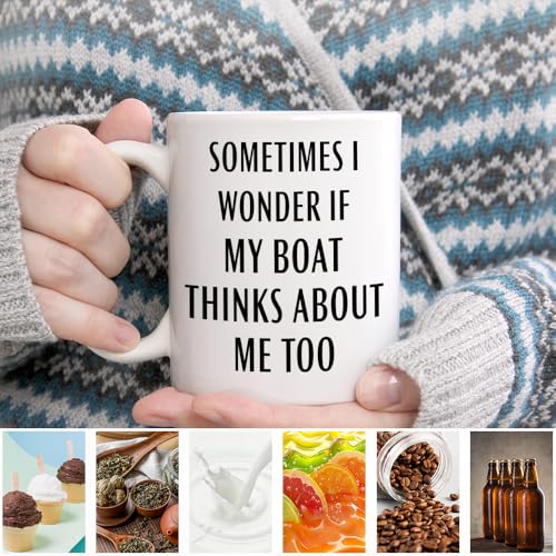 Funny Sometimes I Wonder If My Boat Thinks Ceramic Coffee Mug - Black