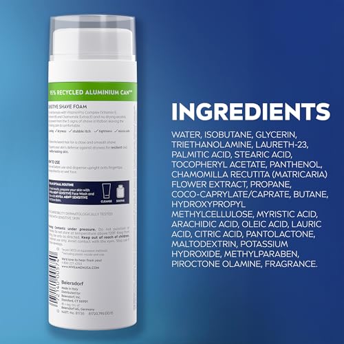 NIVEA MEN Sensitive Shave Foam with Vitamin E, Soothing Chamomile and Witch Hazel Extracts, 6 Pack of 7 Oz Cans