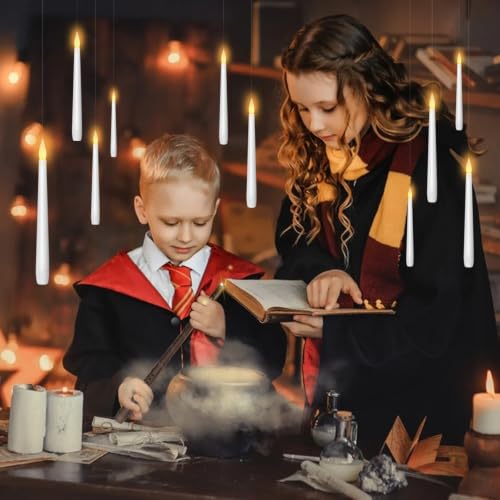 White 20pcs Flameless Floating Candles with Wand Remote Halloween Decor