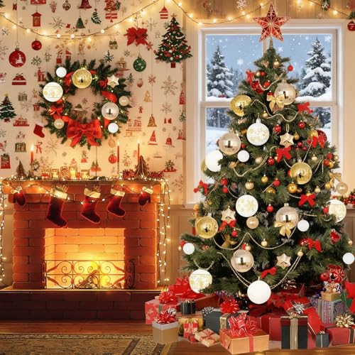 Christmas Ball Ornaments Set - Gold & White 44 pcs Holiday Tree & Wreath Decorations