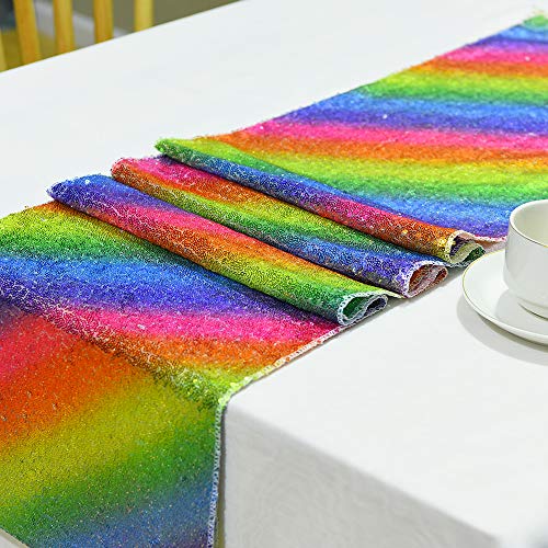 Rainbow Sequin Table Runner 12x71 Inches for Weddings Parties Holiday Decor