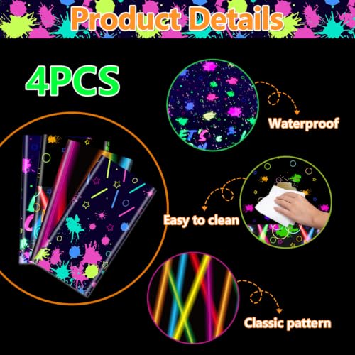 Multi Color Glow in the Dark Party Tablecloths 4 Pack Neon Disposable 51x86 inches