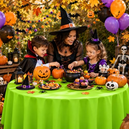 Halloween Round Tablecloth Set 12 Pcs - Rainbow Color, Waterproof, 84 Inch