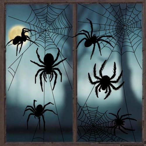 Large Halloween Spider Web Window Cling - 35x14 Inches, 2 Sheets, Style 3