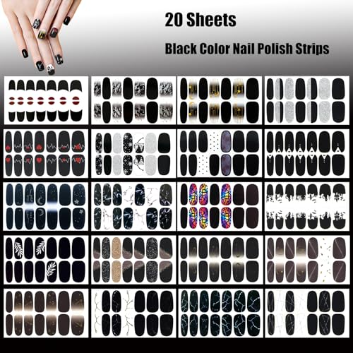 Black White Nail Polish Strips - Halloween Heart Snowflake Moon Marbled Pattern - 20 Sheets - Variation of THIS listing