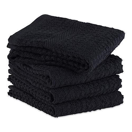 Black Waffle Dishtowel Set - 15x26 Inches, 4 Pieces, Cotton Kitchen Towels